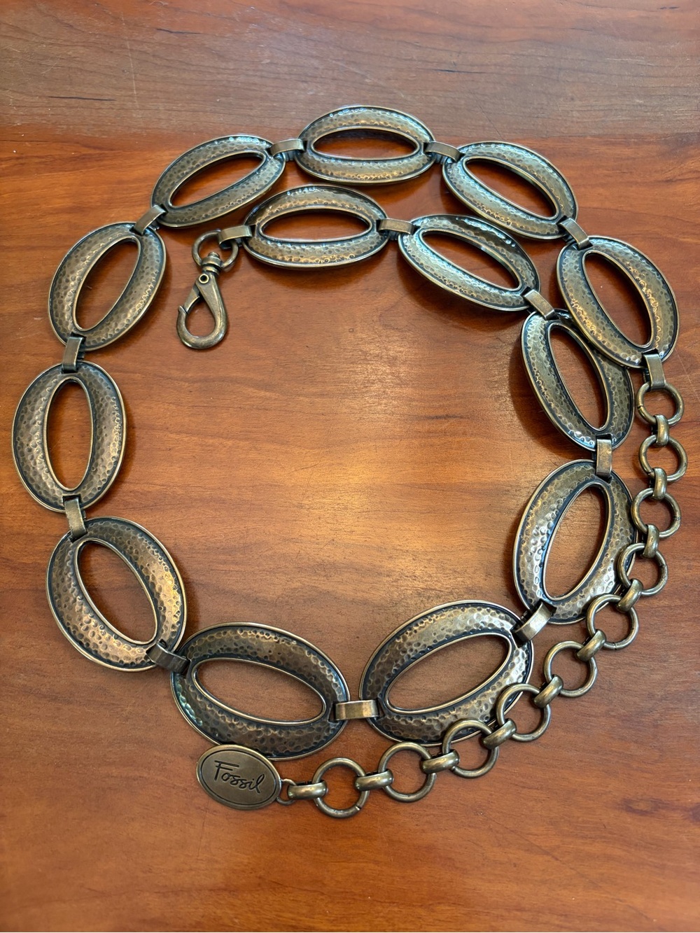 Fossil Women's Hammered Oval Link Chain Belt in Antique Bronze